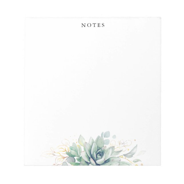 Elegant Gold Leaves Succulents Greenery Notepad (Front)
