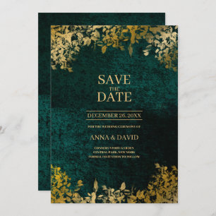 Elegant Gold Leaves Velvet Save The Date Wedding Invitation
