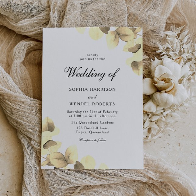 Elegant Gold Leaves Watercolor Modern Wedding Invitation (Creator Uploaded)