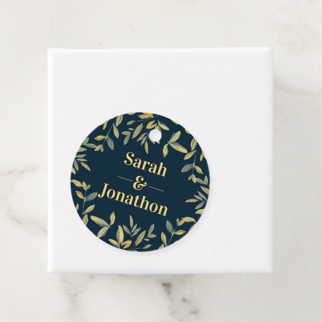 Elegant Gold Leaves Wedding favour tags (In Situ)
