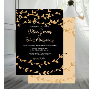 Elegant Gold Leaves with Black Wedding Invitation
