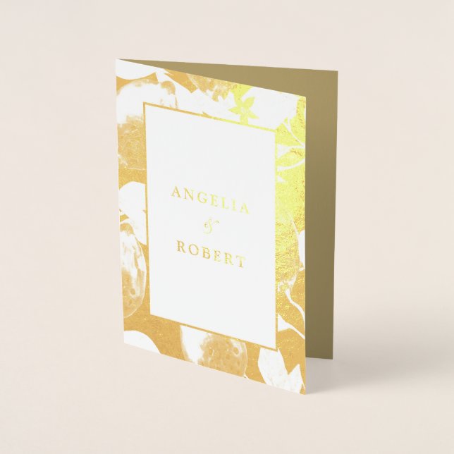 Elegant Gold Lemons & Foliage Wedding Real Foil Card (Front)