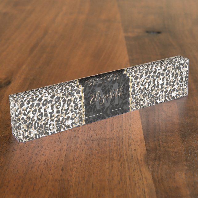 Elegant gold leopard animal print pattern nameplate (Side)