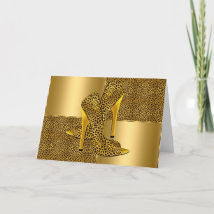 Elegant Gold Leopard High Heel Shoes Animal Card