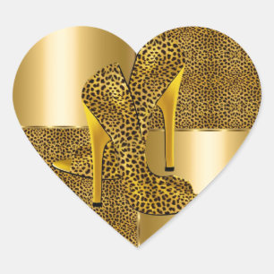 Elegant Gold Leopard High Heel Shoes Animal Heart Sticker