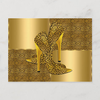 Elegant Gold Leopard High Heel Shoes Animal Postcard