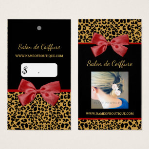 Elegant Gold Leopard Print Red Bow Photo Pricetag