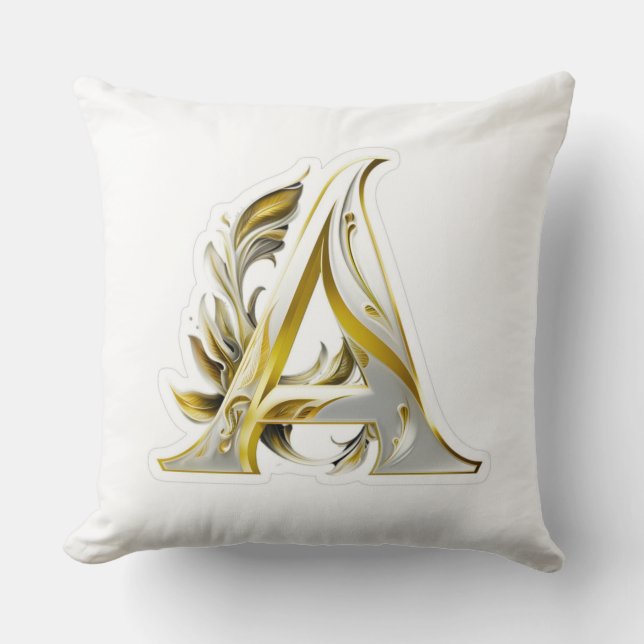 Elegant Gold Letter A Luxurious Monogram Cushion (Front)