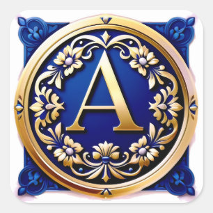 Elegant Gold Letter A Medal With Floral Wreath Square Sticker