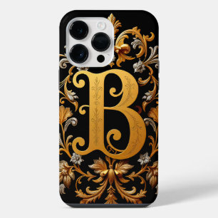 Elegant Gold Letter B with Floral Decorations iPhone 14 Pro Max Case