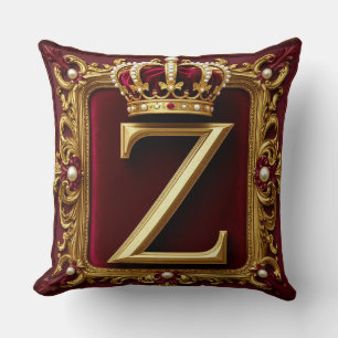 Elegant Gold Letter Crown Emblem on Velvet Frame Cushion