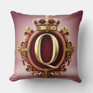 Elegant Gold Letter Crown Emblem on Velvet Frame Cushion