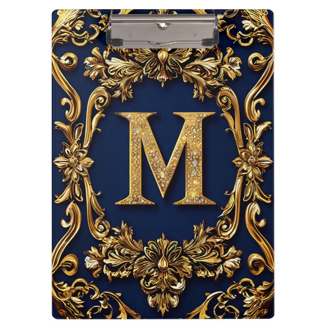 Elegant Gold Letter M Decoration Clipboard (Front)