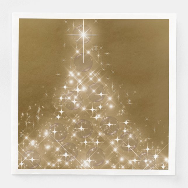 Elegant Gold Lighted Christmas Tree Napkin (Front)