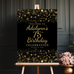 Elegant gold lights and confetti birthday poster