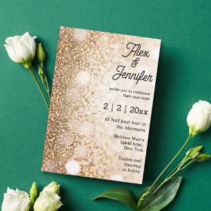 elegant gold lights chic calligraphy wedding  invitation