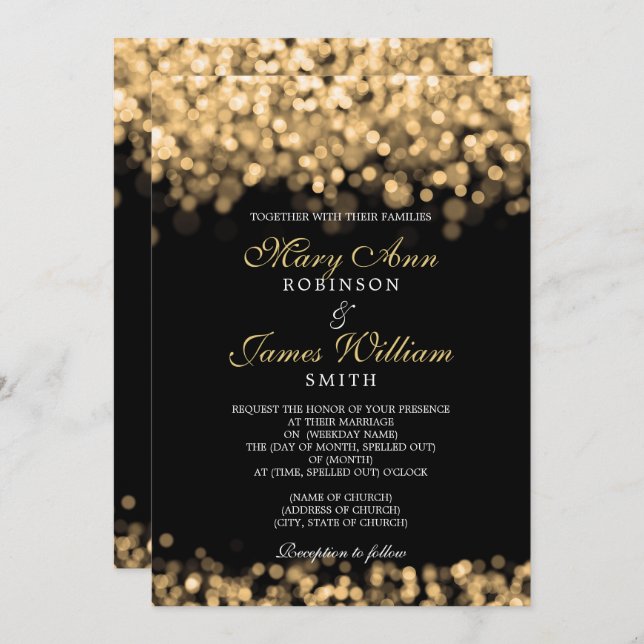 Elegant Gold Lights Wedding Invitation (Front/Back)