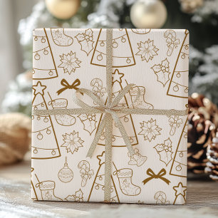 Elegant Gold Line Art Christmas Wrapping Paper