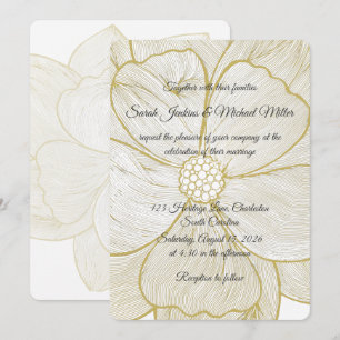 Elegant Gold Line Art Floral Wedding Invitation