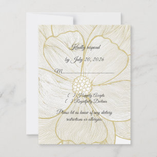 ​Elegant Gold Line Art Floral Wedding RSVP Card