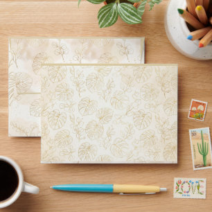 Elegant Gold Line Art Tropical Botanical Wedding Envelope