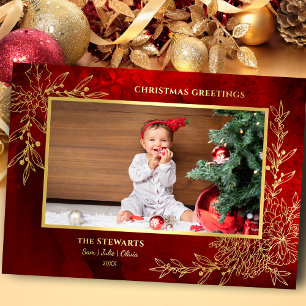 Elegant Gold Line Drawn Christmas Botanical Photo