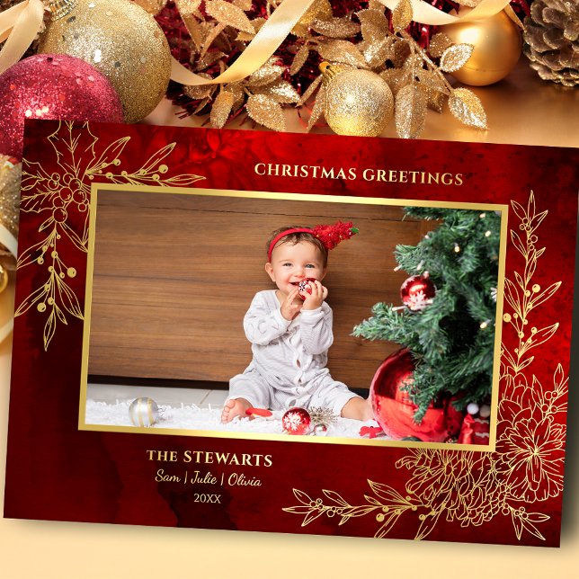 Elegant Gold Line Drawn Christmas Botanical Photo (Creator Uploaded)