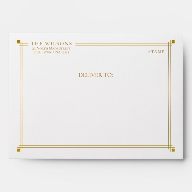 Elegant Gold Lined Border Monogram Envelope (Front)