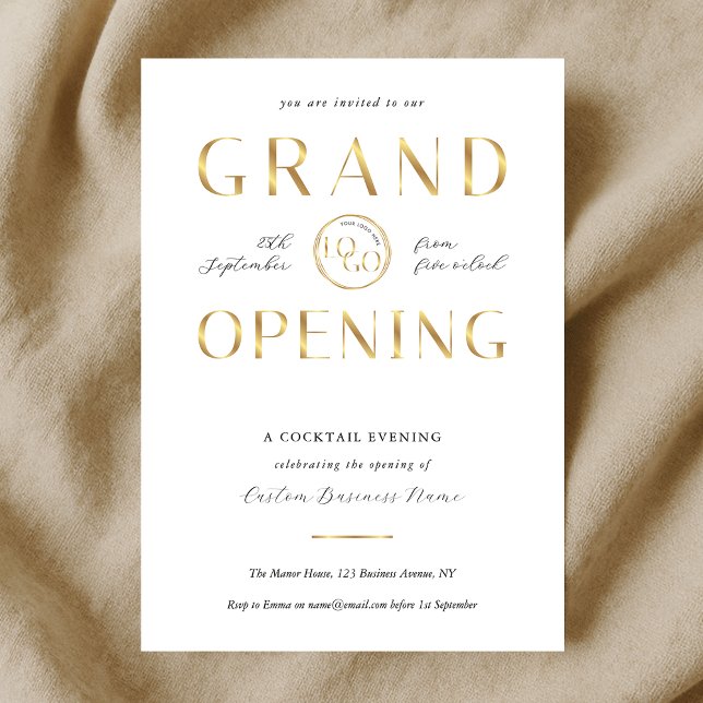 Elegant Gold Logo Business Grand Opening Modern Invitation (Creator Uploaded)