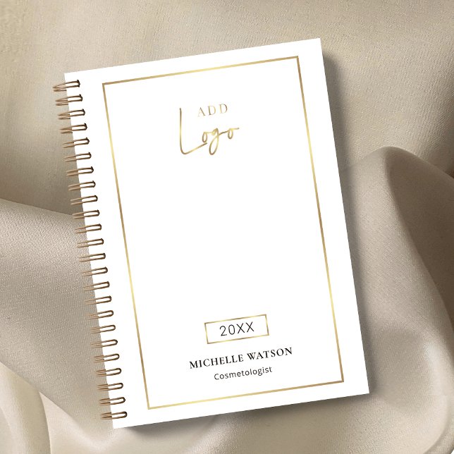 Elegant Gold Logo Corporate Custom Business 2026 Planner (Elegant white and gold logo business planner with your custom text)