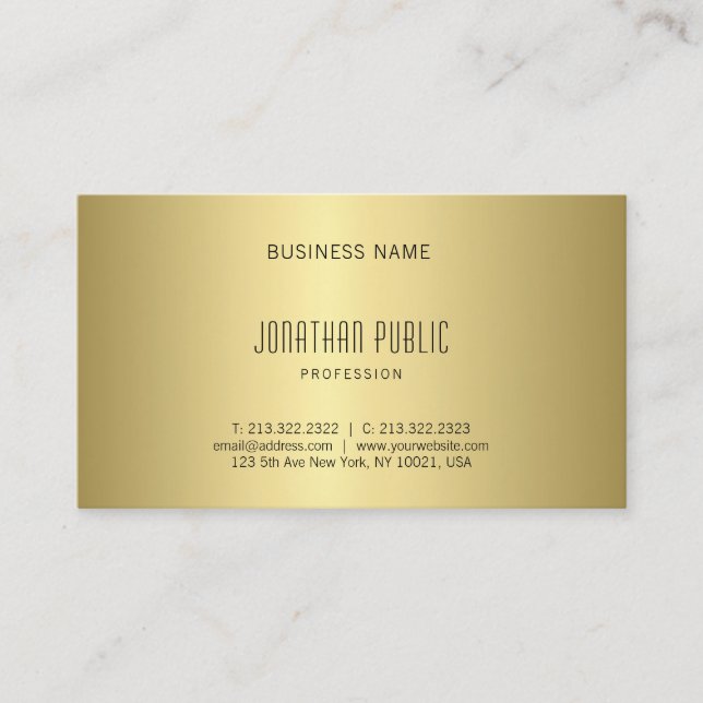 Elegant Gold Look Design Simple Modern Chic Plain Business Card (Front)