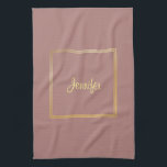 Elegant Gold Look Handwritten Name Template Tea Towel<br><div class="desc">Elegant Gold Look Handwritten Name Template Modern Personalised Kitchen Towel.</div>