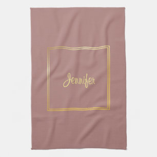 Elegant Gold Look Handwritten Name Template Tea Towel