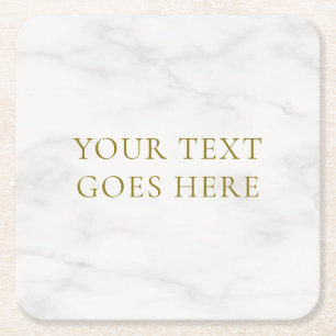 Elegant Gold Look Text White Marble Template Square Paper Coaster
