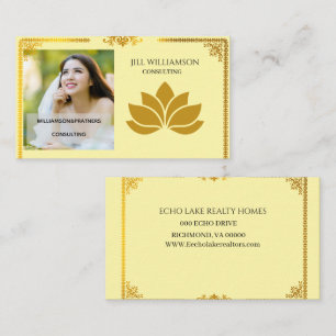 Elegant Gold Lotus Business Card the front side