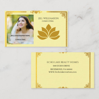 Elegant Gold Lotus Business Card the front side 