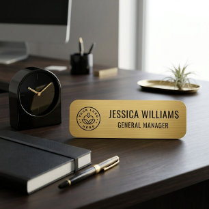Elegant Gold Lotus Circle Logo Corporate Name Tag