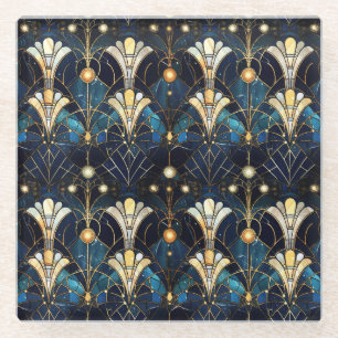 Elegant Gold Lotus Faux Stained Glass Pattern Coaster