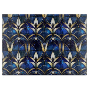 Elegant Gold Lotus Faux Stained Glass Pattern Cutting Board