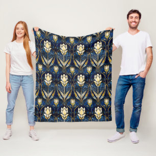 Elegant Gold Lotus Faux Stained Glass Pattern Fleece Blanket