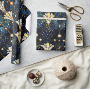 Elegant Gold Lotus Faux Stained Glass Pattern Wrapping Paper