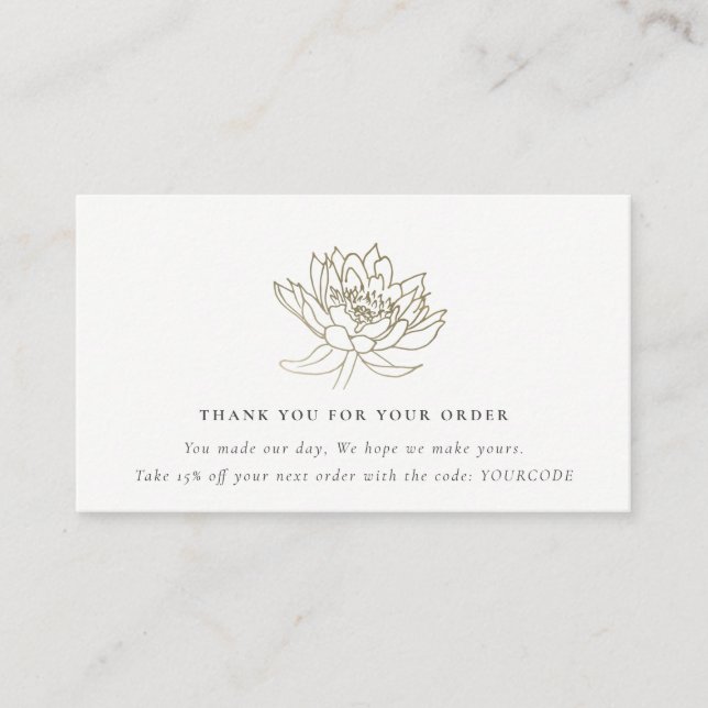 ELEGANT GOLD LOTUS FLORA LOGO SHOPPING THANK YOU BUSINESS CARD (Front)