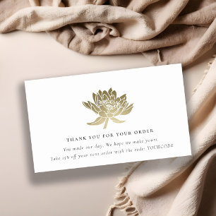 ELEGANT GOLD LOTUS FLORAL LOGO SHOPPING THANK YOU BUSINESS CARD