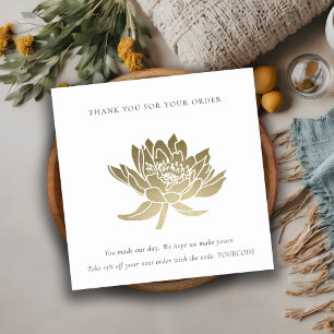 ELEGANT GOLD LOTUS FLORAL LOGO SHOPPING THANK YOU SQUARE BUSINESS CARD