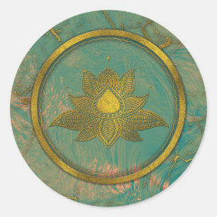 Elegant  Gold Lotus flower on marble Classic Round Sticker