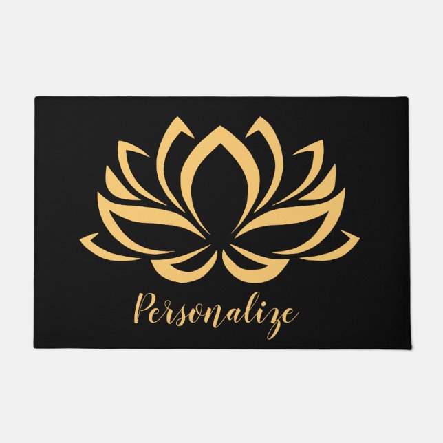 Elegant Gold Lotus Flower Zen Yoga Monogrammed  Doormat (Front)