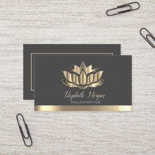 Elegant Gold Lotus Gold Stripe Yoga Instructor  Business Card