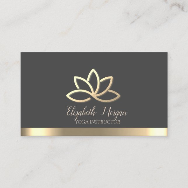 Elegant Gold Lotus Gold Stripe Yoga Instructor  Business Card (Front)