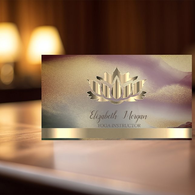 Elegant Gold Lotus Gold Stripe Yoga Ombre Business Card (Creator Uploaded)