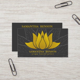 Elegant Gold Lotus Logo Elegant Black Floral Yoga Business Card
